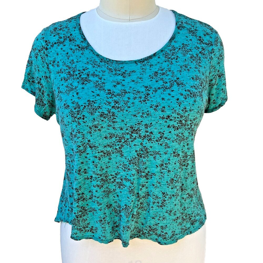 Star Vixen Women's 1X Tee Shirt Ditsy Floral Teal Brown Flare Hem